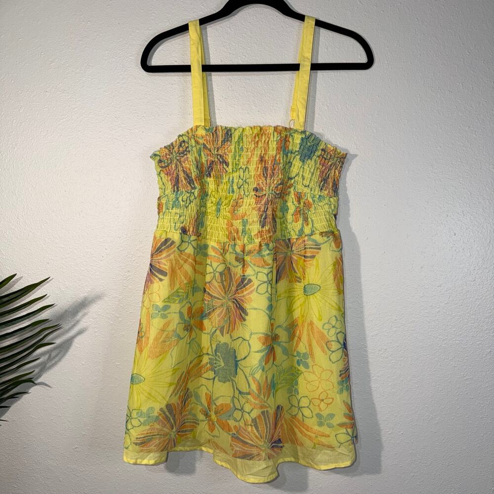 Maurices Floral Smocked Sun Dress Size 2 Yellow Tropical Boho Summer